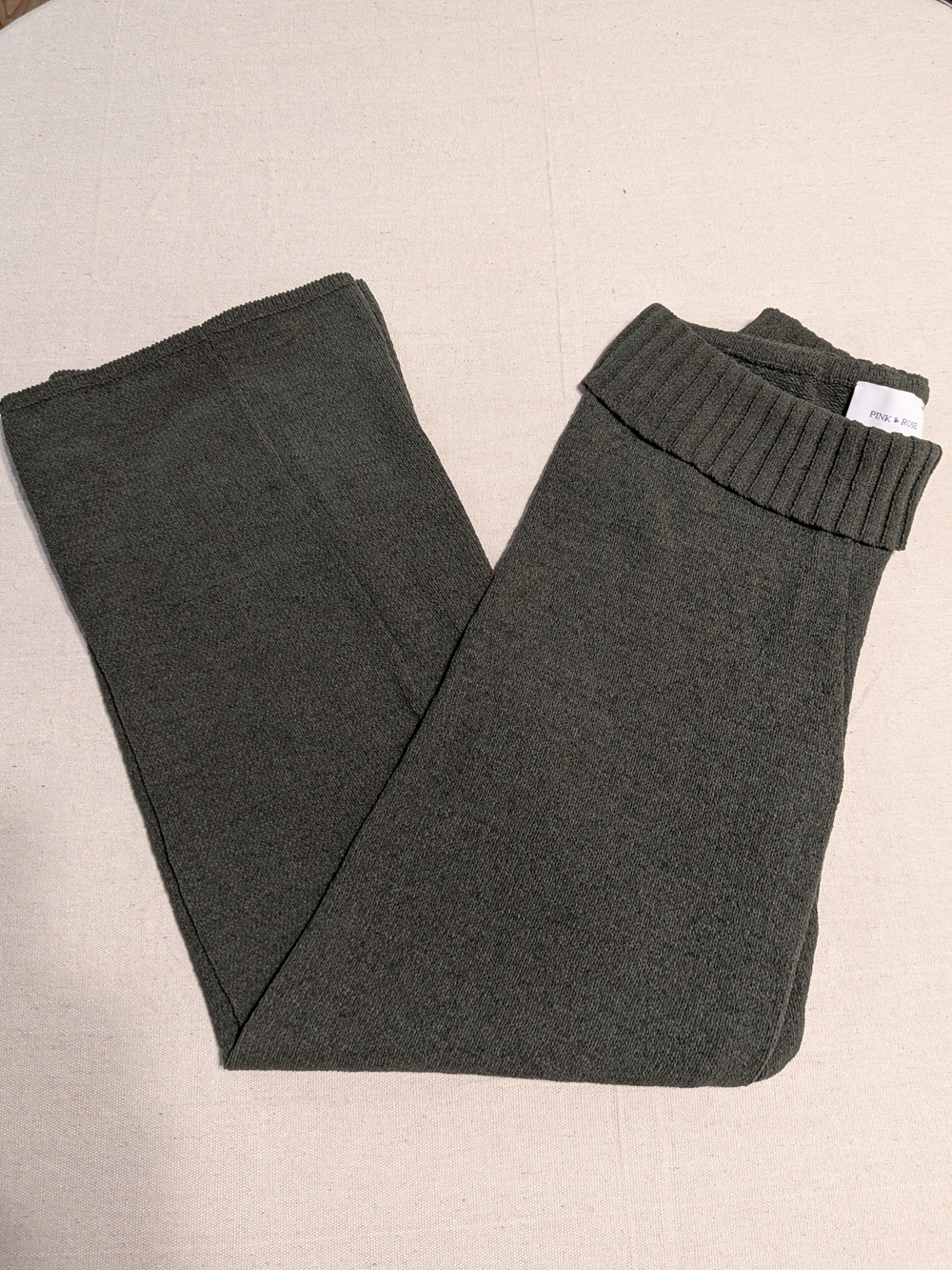 Wide Leg Knit Pants Ribbed Waist Cozy Lounge Fall - Picture 3 of 9